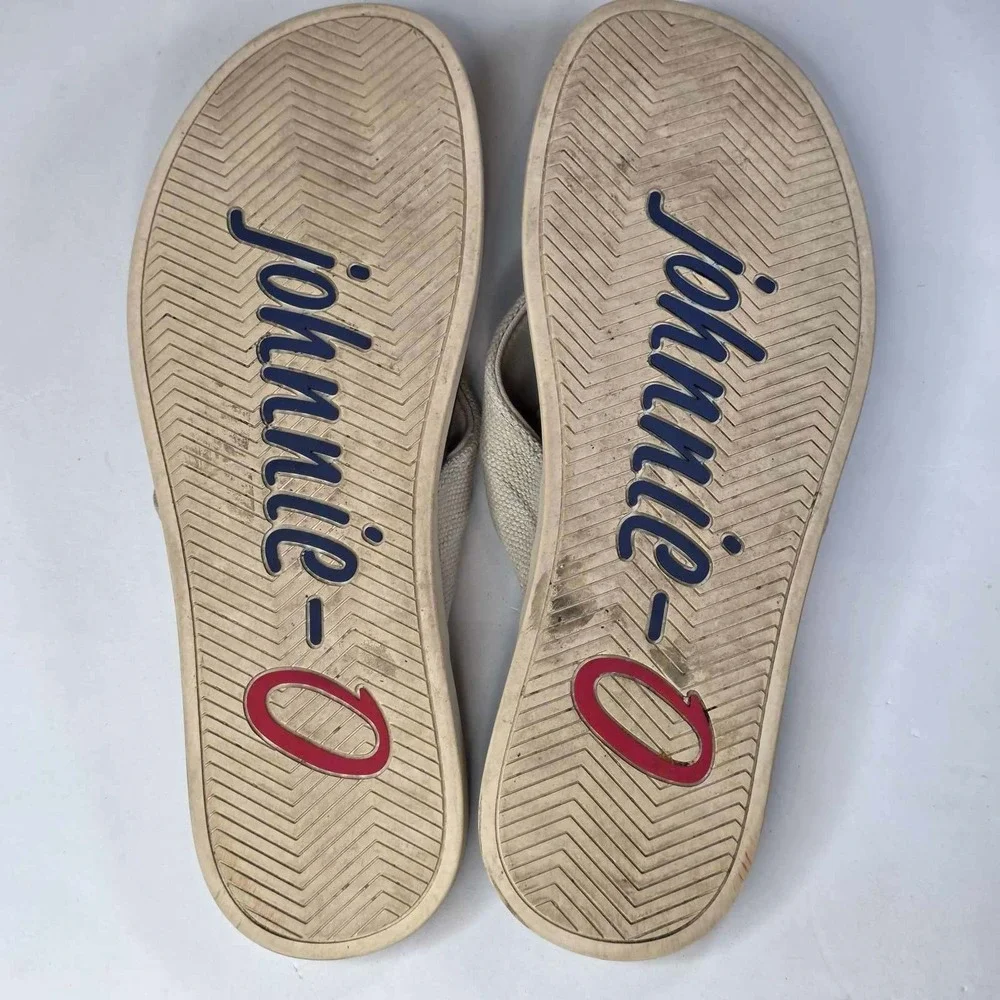 Johnnie-O Portside Mens Khaki Tan Brown Textile Flip Flop Sandals Size 13 M Shoe